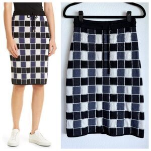 BOSS Hugo Boss Fiallah Check Wool Blend Jacquard Pencil Skirt Navy Black & White